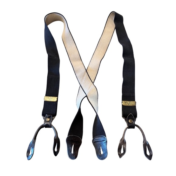 Vintage Police Brace Suspenders Leather Button Tabs Adjustable Classic Style 3c2